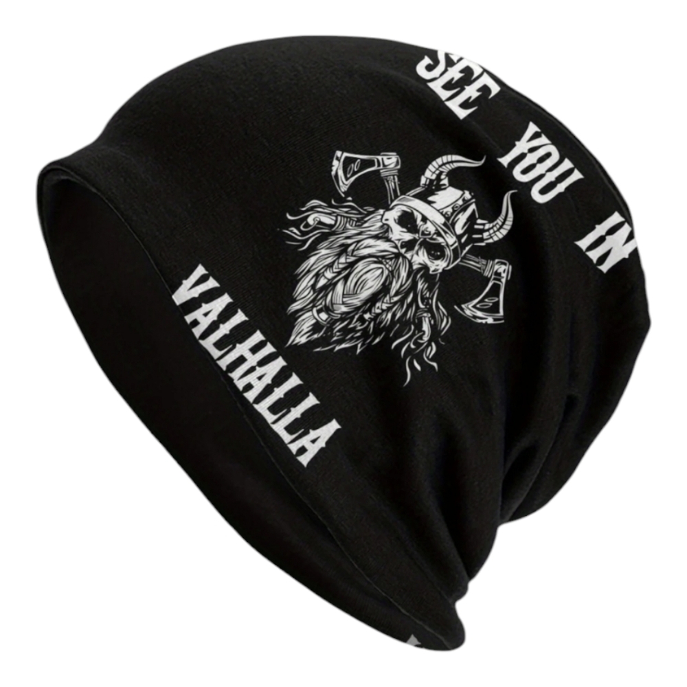 Viking Graphic See You in Valhalla Black Beanie